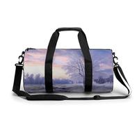 Anime Style Cat Gym Bag Small Travel Duffle Bag with Compartment Carry On Weekender Bag for Women Men, winter landscape, 17.7in/9in/9in