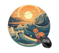 Anime Style Cat Mouse Pad Round Laptop Mouse Mat Cute Computer Mousepad Keyboard Pad Non-Slip Desk Pads for Gaming Office Work Home