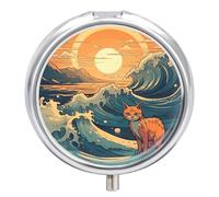 Anime Style Cat Pill Box Medicine Pill Organizer 3 Compartment Daily Pill Case Small Pill Container Round Pill Holder Travel Pill Box Metal Pill Case for Purse Pocket