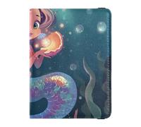 Anime-style Cute Mermaid Fantasy Dreamy Leather decorative Passport Card Holder Cover Combo Travel Documents Organizer Protector Passport Holder Combo with Vaccine Card Slot Waterproof, Anime-style