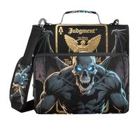 Anime Style Evil Skeleton Tarot Black 1.5 Inch 3 Rings Zippered Binder Bag with Shoulder Strap Multi-Pocket Document Organizer Bag Suitable for Middle School