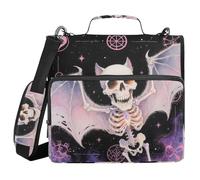 Anime Style Evil Skeleton Tarot Black and Pink 1.5 Inch 3 Rings Zip Up Binder with Shoulder Strap Includes Zip Pocket School Binders Organizer Suitable for Middle School