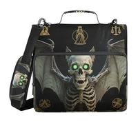 Anime Style Evil Skeleton Tarot Black Gold 3 Rings 1.5 inch Zip Up Binder with Shoulder Strap Laege Capacity Document Organizer for Office School