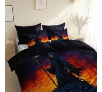 Anime Style Flame Death Duvet Cover Cot-bed 120 x 150 cm, with 1 Pillowcases, Ink Black Ultrasoft Hypoallergenic Quilt Easy Care, Washable - Reversible Design For All Seasons