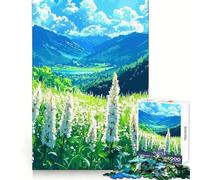 Anime Style Mountain Landscape with Flowers Puzzles for Adults 1000 Piece Mental Skill Sharp Cut Enjoyable Challenge Xmas Present (38x52cm)