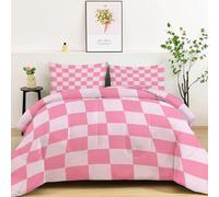 Anime Style Pink Plaid Pattern Premium Reversible Duvet Set - Modern Printed Bedding - Soft & Hypoallergenic Coverless Duvet - Stylish Double-Sided Design for Bedroom Decor, 200 x 200 cm, Pink