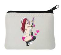 Anime Styled Samurai Maid Pin Up Girl Neoprene Coin Purse Pouch 10x11cm White
