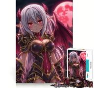 Anime Succubus with Red Moon Jigsaw Puzzle 1000 Piece for Teenagers Leisure Game Real Thick Fun Activity Great Gift (38x52cm)