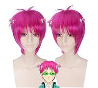 Anime the Disastrous Life of Saiki K. Cosplay Wig Saiki Kusuo Straight Short Pink Synthetic Hair Halloween Party Costume Wigs