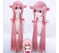 Anime the Future Diary Yuno Gasai Cosplay Wig 100cm Long Pink Straight Synthetic Hair Mirai Nikki Party Costume Wigs+ Wig Cap