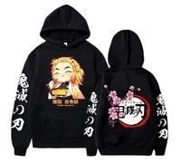 Anime Themed Pullover Hoodie, Japanese Anime Design, Double-sided Printing, Loose Fit, Unisex Casual (Black,M)