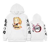 Anime Themed Pullover Hoodie, Japanese Anime Design, Double-sided Printing, Loose Fit, Unisex Casual (White,3XL)