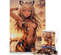 Anime Tiger Girl 1000 Piece Jigsaw Puzzle for Adults Brain Exercise DownTime Game Family Game Home Display (38x26cm)