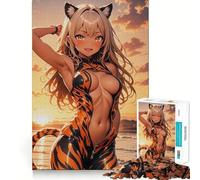 Anime Tiger Girl 1000 Piece Jigsaws for Adults Puzzle Unwind Game Sharp Edge Playful Challenge Home Accent (50x75cm)
