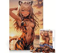 Anime Tiger Girl 1000 Piece Jigsaws for Adults Puzzle Unwind Game Sharp Edge Playful Challenge Home Accent (50x75cm)