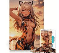 Anime Tiger Girl Teenagers 1000 Piece Jigsaw Puzzle Brain Skill Quality Print Pattern Build Ideal Decor (38x52cm)