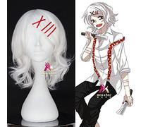 Anime Tokyo Ghoul Juzo Suzuya Juuzou Pure White Heat Resistant Cosplay Costume Wig + 5 Red Hairpins+Wig Cap