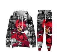 Anime Tracksuit Hazbin Hotel Pullover and Pants Set Alastor/Angel Mens Full Set Jogger Gym Hoodies Sweatshirt 2 Piece for Teens Men Women
