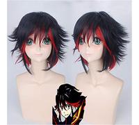 Anime Universal Wigs Kill La Kill Matoi Ryuko Cosplay Wig for Women Short Curly Synthetic Hair Wig Black and Red Gradient Color