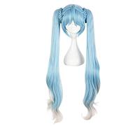 Anime Vocaloid Hatsune Miku Cosplay Wigs Snow And Starnight Long Wavy Ponytails Ombre Light Blue Synthetic Hair Wig WIG-659M