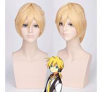 Anime Vocaloid Kagamine Len Cosplay Wig For Man Short Straight Blond Heat Resistant Synthetic Wig With Ponytail Pl-014
