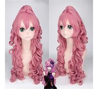 Anime Vocaloid RUKA Cosplay Costume Wig Pink Long Curly Synthetic Hair Halloween Party Woman Wigs With Claw Ponytail