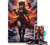 Anime Warrior Girl with Fiery Axe 1000 Piece Jigsaw Puzzle for Adults Creative Fun Sharp Color Fun Challenge Birthday Art Gift (50x75cm)