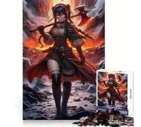 Anime Warrior Girl with Fiery Axe 1000 Piece Jigsaw Puzzle for Adults Creative Fun Sharp Color Fun Challenge Birthday Art Gift (50x75cm)