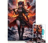 Anime Warrior Girl with Fiery Axe 1000 Pieces Puzzles for Teenagers DownTime Game Smooth Connection Real Challenge Santa Surprise (38x52cm)