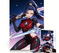 Anime Warrior Girl with Sword And Gun 1000 Pieces Puzzles for Teenagers Calm Game Sharp Detail Fun Challenge Night Play (50x75cm)