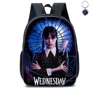 Anime Wednesday Backpack with Keychain, 16in 3D Printed Cartoon School Bags for Elementary and Middle School Students and Game Fans Teens Birthday Gift.