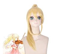 Anime Wigs Your Lie in April Miyazono Kaori Long Straight Gold Blonde Clip Ponytail Synthetic Wig Cosplay Costume for Halloween