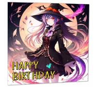 Anime Witch Birthday Card - Greeting Card Cute Anime Girl Witches 145 x 145mm