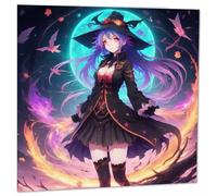 Anime Witch Greeting Card - Cute Anime Girl Witches Art 145 x 145mm