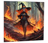 Anime Witch Greeting Card - Evil Fire Sorceress Flame Birthday Card 145 x 145mm