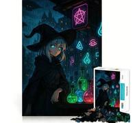 Anime Witch in Rainy Cityscape 1000 Pieces Puzzles for Teenagers Calm Game Sharp Detail Fun Challenge Night Play (50x75cm)