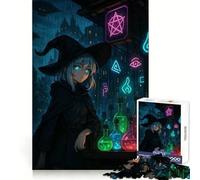 Anime Witch in Rainy Cityscape 1000 Pieces Puzzles for Teenagers Calm Game Sharp Detail Fun Challenge Night Play (50x75cm)