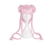 Anime Women SUPERSONICO Pink Wigs Copslay Costumes Super sonico Comic-con Long Hair with 2 Buns Braids Wig KUWS701H