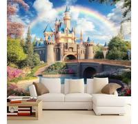 Anime Wonderland Rainbow Castle Non-Woven Photo Wallpaper Mural Blue 150 x 105 cm - Decorative Wall Mural Poster for Kids Bedroom, Living Room or TV Background Wall Covering