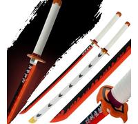 Anime Wood Bamboo Swords With LED Light-Up Blade Anime Replica Halloween Cosplay 104cm Blunt Prop (Tanji Fire)