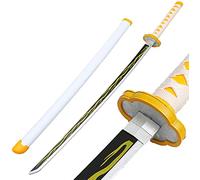Anime Wooden Samurai Sword compatible with Dem Slay, Cosplay Ninja Sword Props,for Fans Xmas Or Birthday Anime Lovers Decorative Toys ，41 Inches, Agatsuma Zenitsu