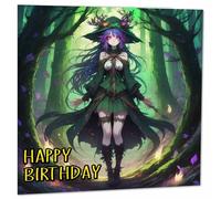 Anime Woodland Witch Birthday Card 145 x 145mm