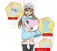 Anime Zellen Bei Der Arbeit Hataraku Saibou Thrombozyten Kostüm Cosplay Kleidung T-Shirt + Hosen + Mütze + Tasche + Perücke Thrombozyten Cosplay Kostüm One Size Brown