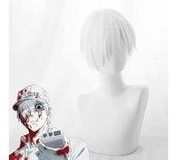 Anime-Zellen bei der Arbeit Weißer Blutkörperchen Cosplay Hataraku Saibou Kurzweiß Hitzebeständige synthetische Haare Halloween + Perücke Kappe