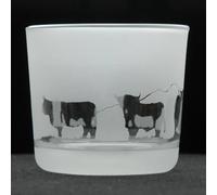 Animo Glass Votive Tea Light Candle Holder, Frosted Etched Glass Holders with Highland Cow Design - Clear Tealight Candle Holder Birthday Gift - Home Decor Highland Cow