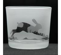 Animo Glass Votive Tea Light Candle Holder, Frosted Etched Glass Holders with Rabbit Design - Clear Tealight Candle Holder Birthday Gift - Woodland Home Decor Hare