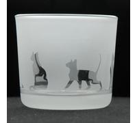 Animo Glass Votive Tea Light Candle Holder, Frosted Etched Glass Holders with Siamese Cat Design - Clear Tealight Candleholder Birthday Gift - Home Decor Cats Theme