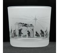 Animo Glass Votive Tea Light Candle Holder, Frosted Etched Glass with Nativity Scene Design, Clear Tealight Candle Holder Home Decor