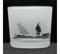 Animo Glass Votive Tea Light Candle Holder, Frosted Etched Glass with Puffin Design, Clear Tealight Candle Holder Home Decor