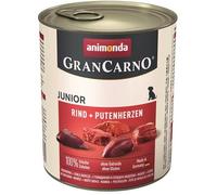 animonda GranCarno Junior dog food, wet food for growing dogs, beef + turkey heart, 6 x 800g